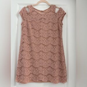 Monteau - Elegant Pink Lace Kids Dress, Cold Shoulder- Medium